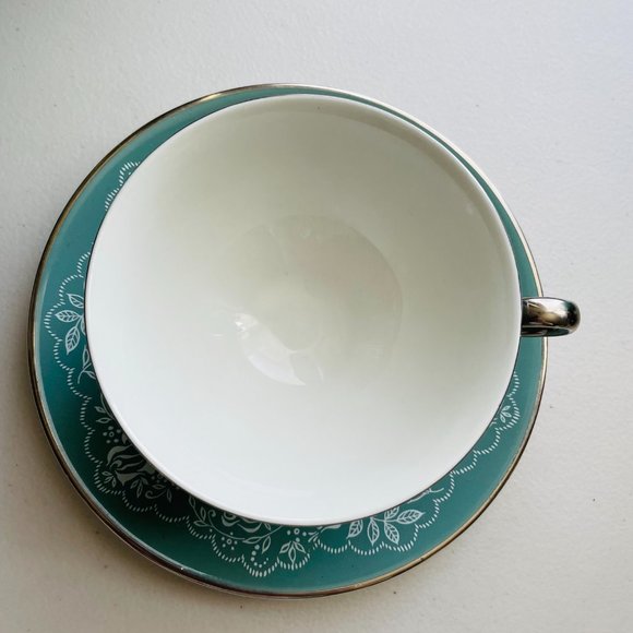 Royal Jackson Bone China Footed Sage Silver Tea Cup & Saucer Set Rare - Picture 3 of 8